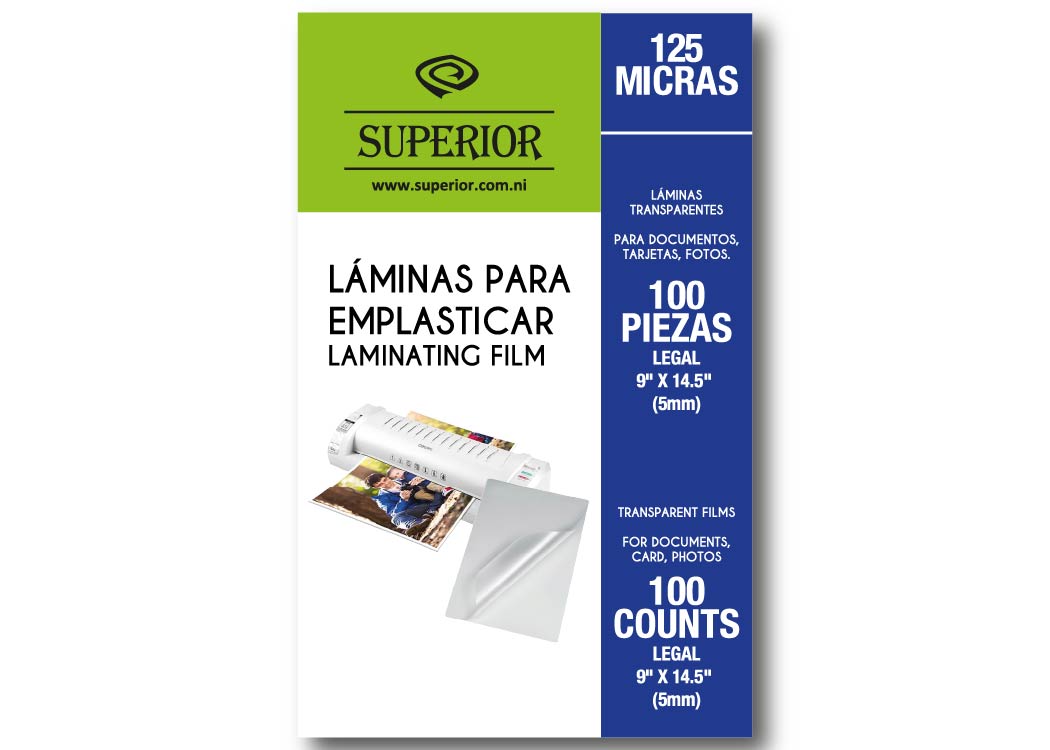 LAMINA PARA EMPLASTICAR 100 PZA LEGAL (5mil) 125 MICRAS 9"X14.5"